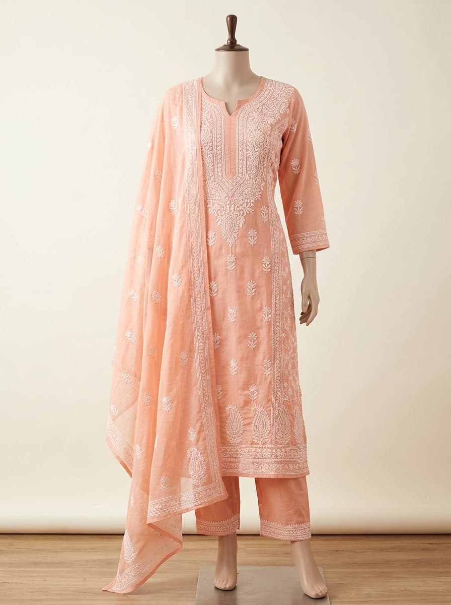 Peach Chikankari Suit Set