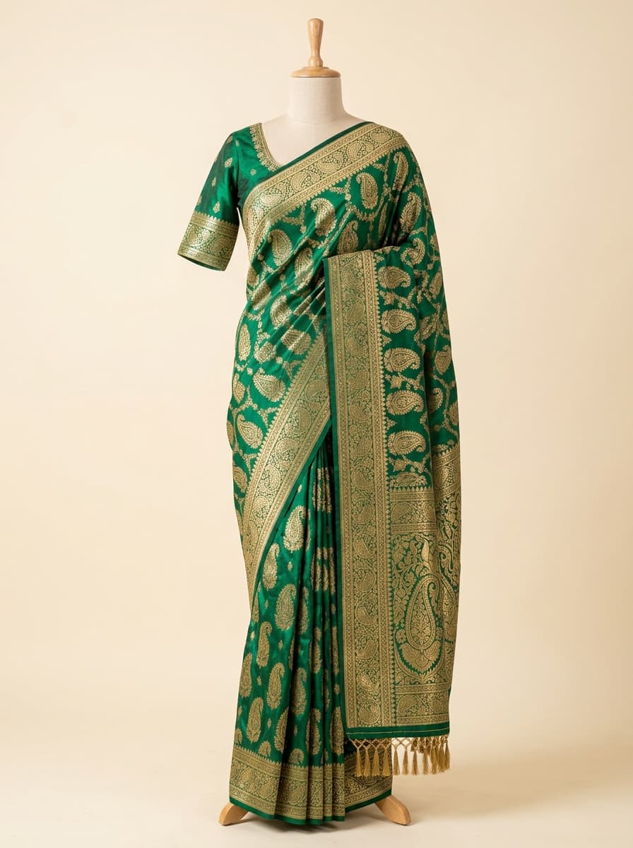 Emerald Paisley Silk Saree